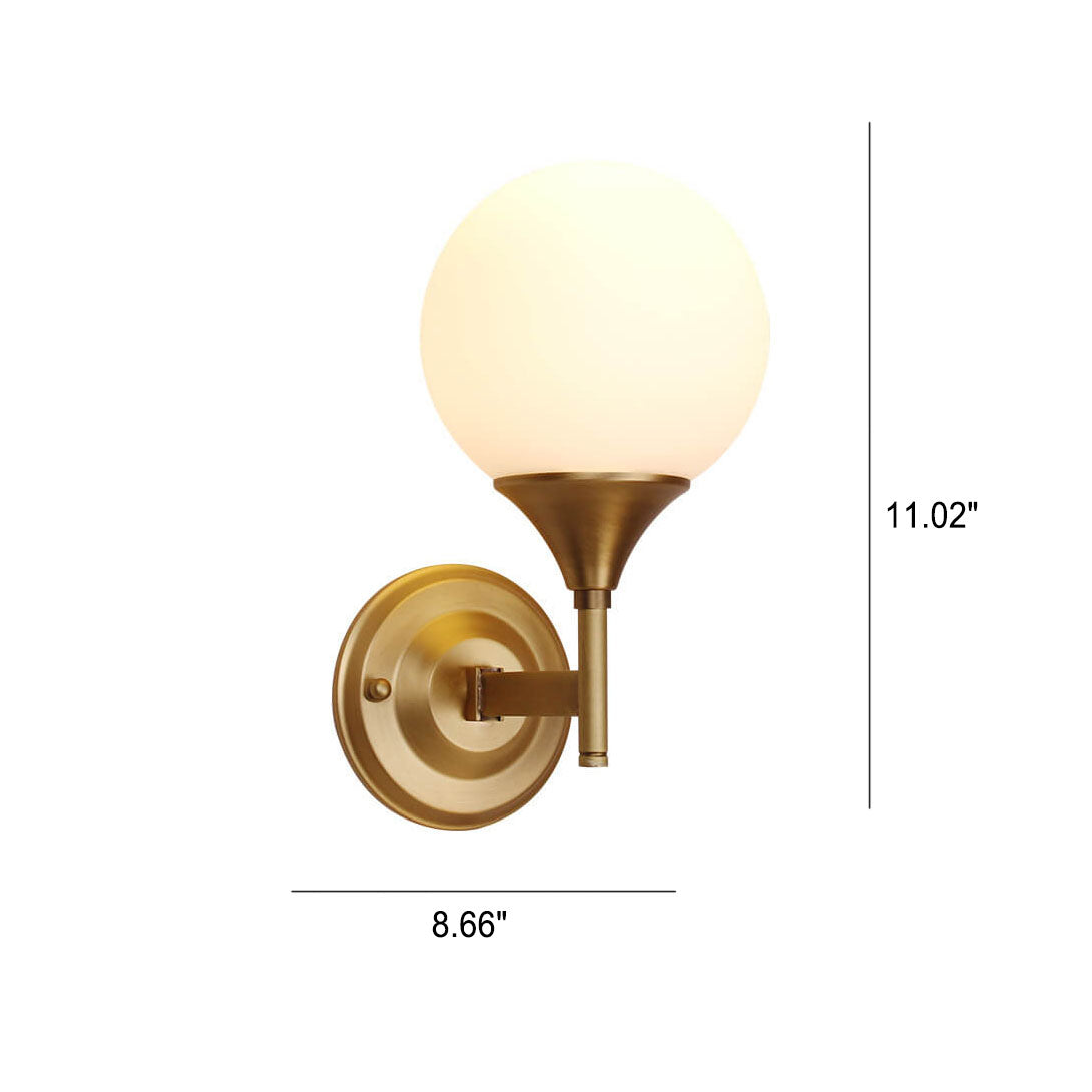 Modern Minimalist Pure Gold White Orb Copper Frosted Glass 1-Light Wall Sconce Lamp