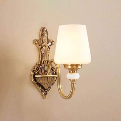European Luxury Jade Glass Brass Cone Cup Shade 1/2 Light Wall Sconce Lamp