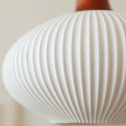 Japanese Vintage Pleated Ceramic Round Dome Wood 1-Light Pendant Light