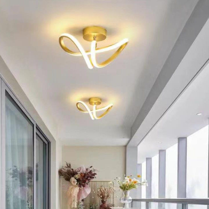 Modern Creative Bending Lines Iron Silicone LED Semi-Flush Mount Ceiling Light