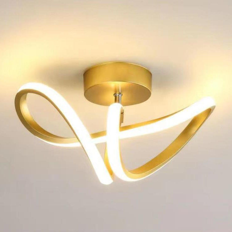 Modern Creative Bending Lines Iron Silicone LED Semi-Flush Mount Ceiling Light