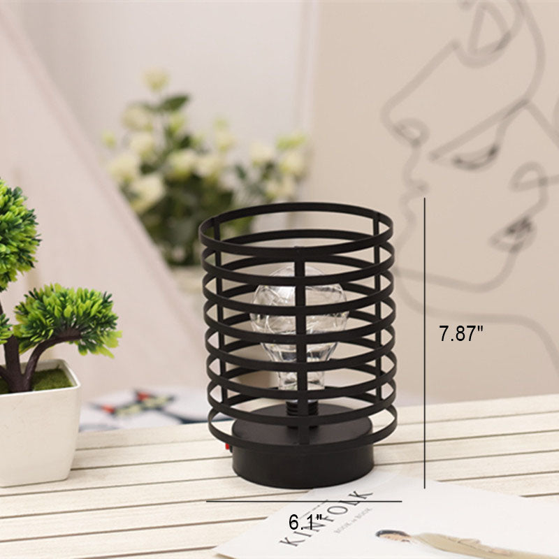 Creative Simple Round Column Iron LED Battery Night Light Table Lamp
