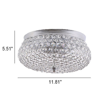 European Luxury Crystal Round Drum 2-Light Flush Mount Ceiling Light