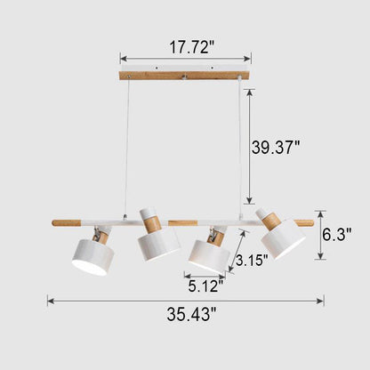 Nordic Minimalist Solid Macaron Color Wood Iron 4-Light Island Light Chandelier