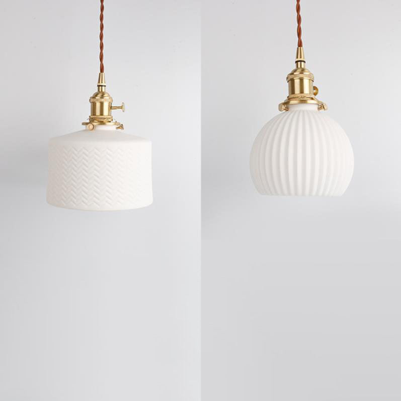 Japanese Minimalist Pure White Ceramic 1-Light Pendant Light