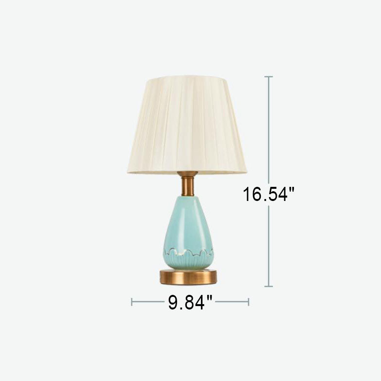 Nordic Light Luxury Fabric Cone Ceramic Base 1-Light Table Lamp