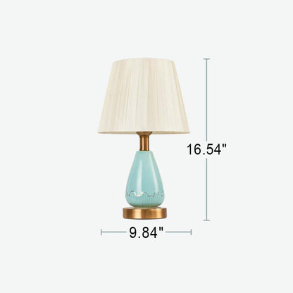 Nordic Light Luxury Fabric Cone Ceramic Base 1-Light Table Lamp