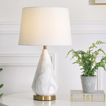 Nordic Minimalist Tapered Ceramics Marble Fabric 1-Light Table Lamp