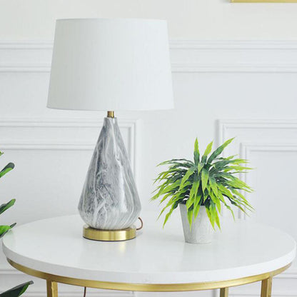 Nordic Minimalist Tapered Ceramics Marble Fabric 1-Light Table Lamp