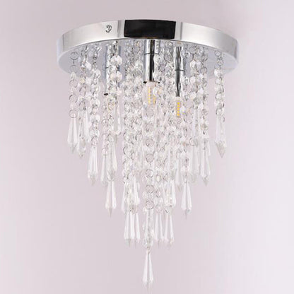 Modern Minimalist Crystal Bead Curtain Round 3-Light Flush Mount Ceiling Light