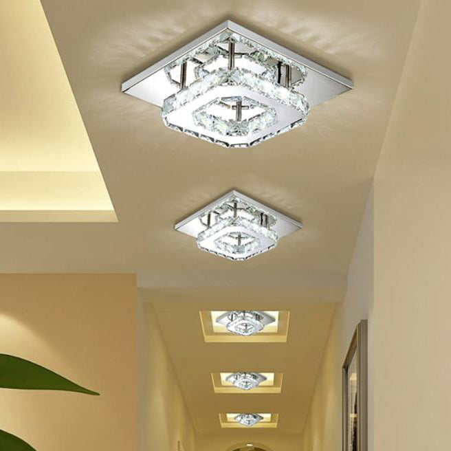 Minimalist Crystal Square LED Flush Mount Ceiling Light