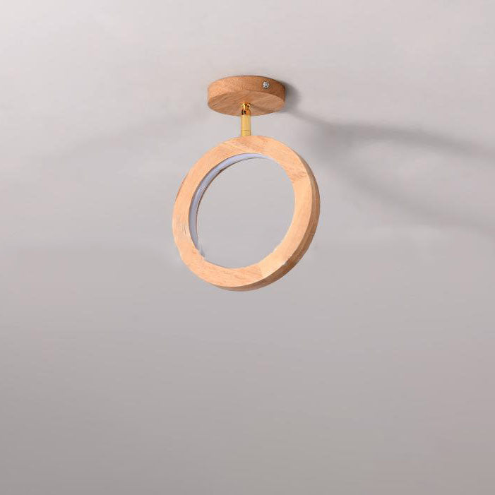 Nordic Minimalist Solid Wood Circle Ring LED Semi-Flush Mount Ceiling Light