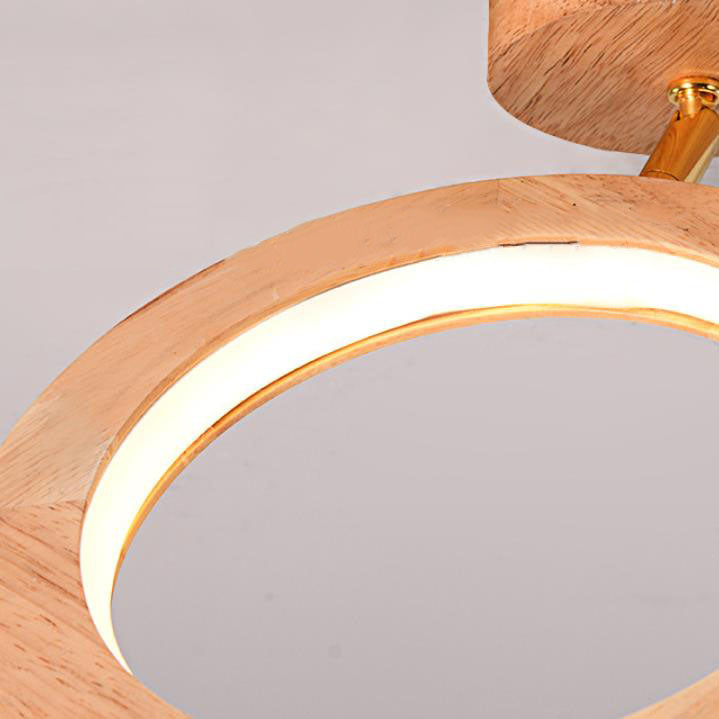 Nordic Minimalist Solid Wood Circle Ring LED Semi-Flush Mount Ceiling Light
