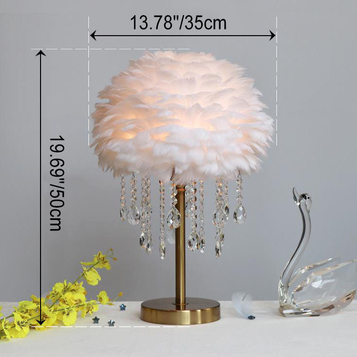 Nordic Creative Feather Round Crystal Tassel 1-Light Table Lamp