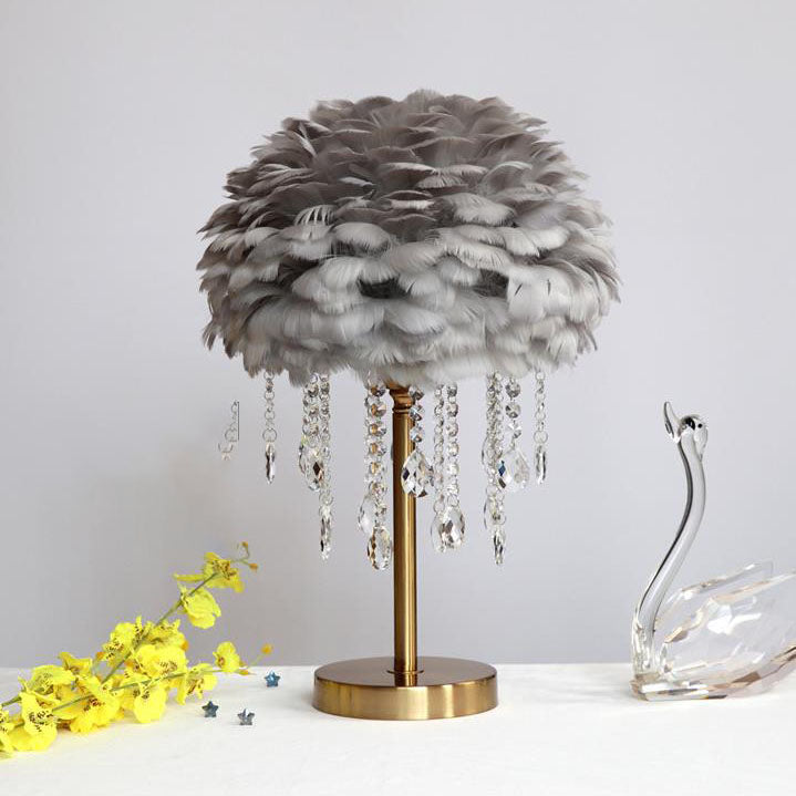 Nordic Creative Feather Round Crystal Tassel 1-Light Table Lamp