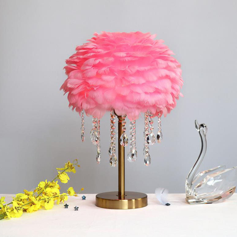 Nordic Creative Feather Round Crystal Tassel 1-Light Table Lamp