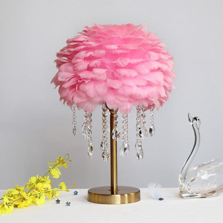 Nordic Creative Feather Round Crystal Tassel 1-Light Table Lamp