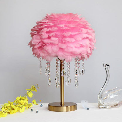 Nordic Creative Feather Round Crystal Tassel 1-Light Table Lamp