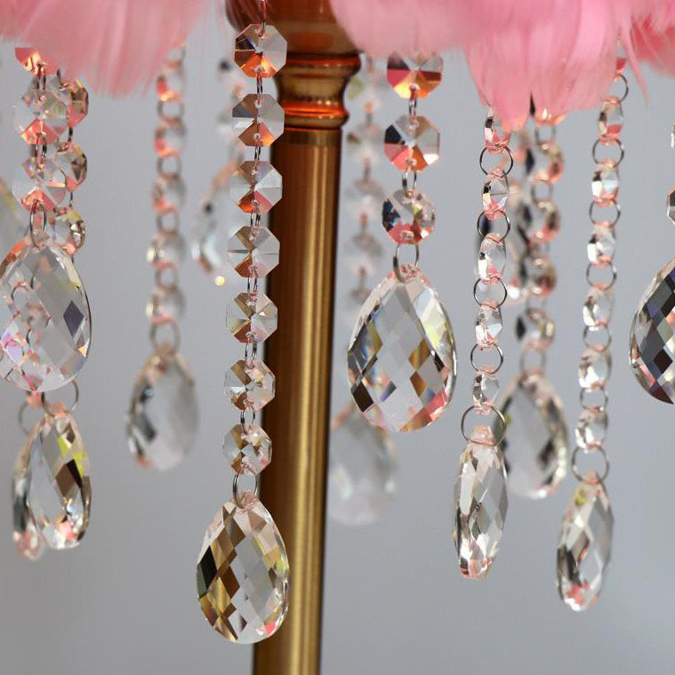 Nordic Creative Feather Round Crystal Tassel 1-Light Table Lamp
