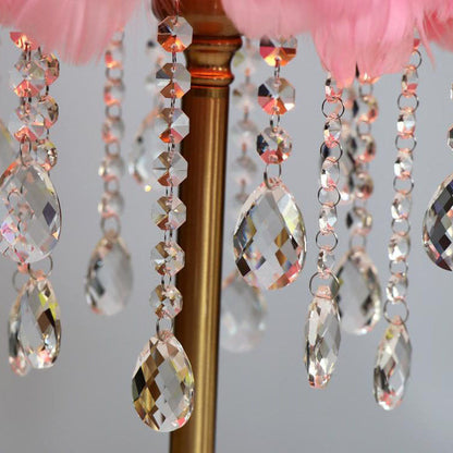 Nordic Creative Feather Round Crystal Tassel 1-Light Table Lamp