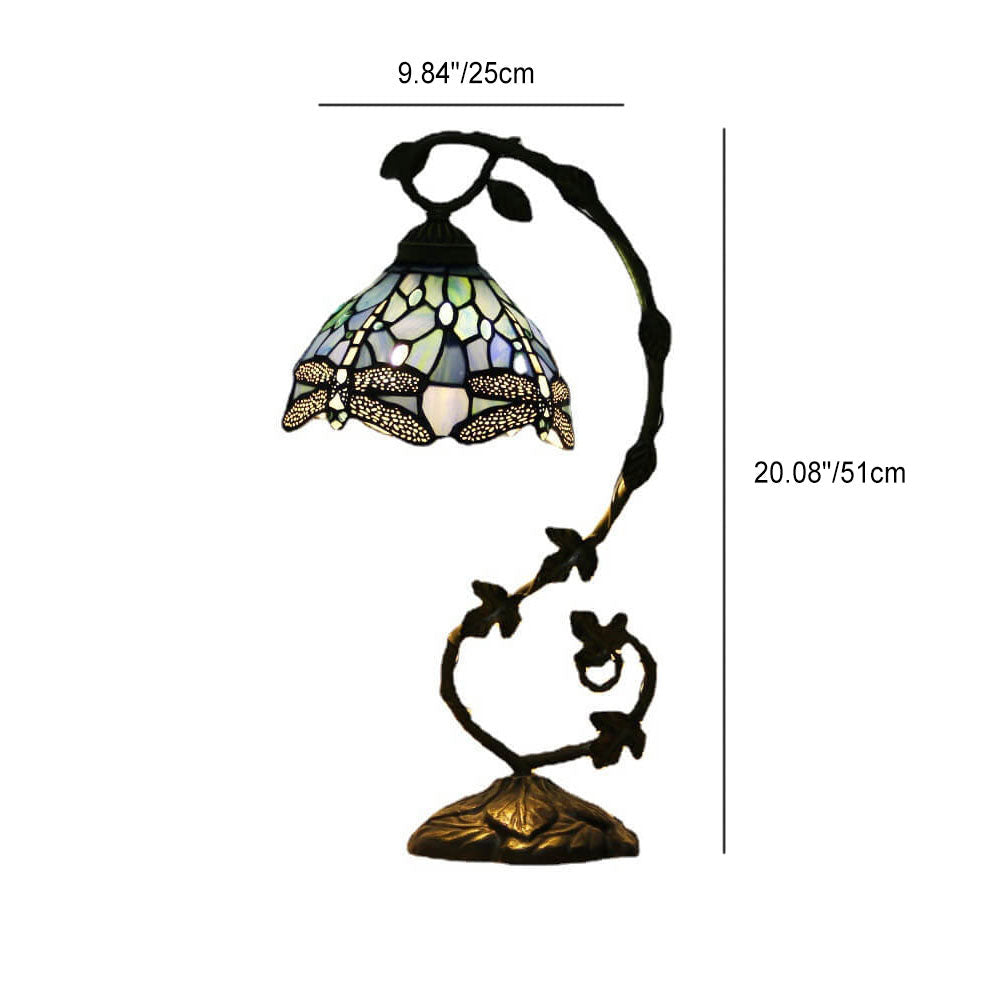European Tiffany Dragonfly Stained Glass Vine 1-Light Table Lamp