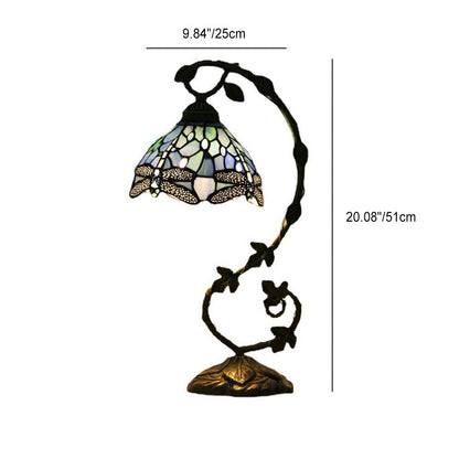 European Tiffany Dragonfly Stained Glass Vine 1-Light Table Lamp