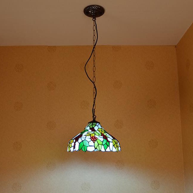 Tiffany European Grape Fruit Stained Glass 1-Light Pendant Light