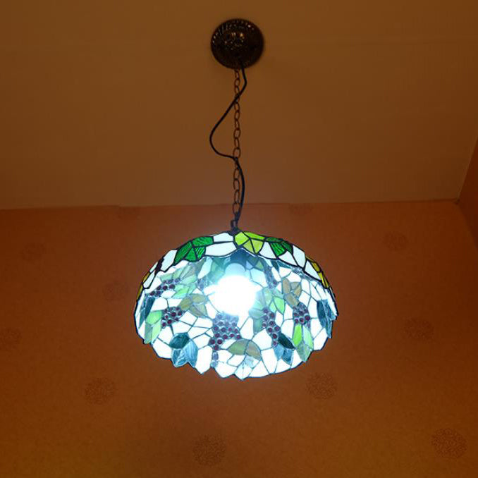 Tiffany European Grape Fruit Stained Glass 1-Light Pendant Light