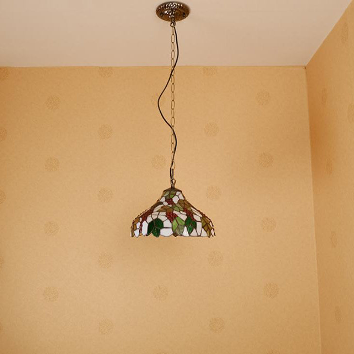 Tiffany European Grape Fruit Stained Glass 1-Light Pendant Light
