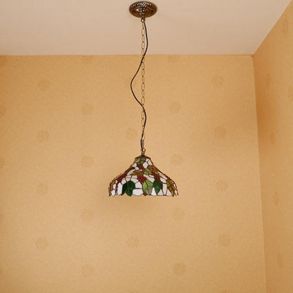 Tiffany European Grape Fruit Stained Glass 1-Light Pendant Light