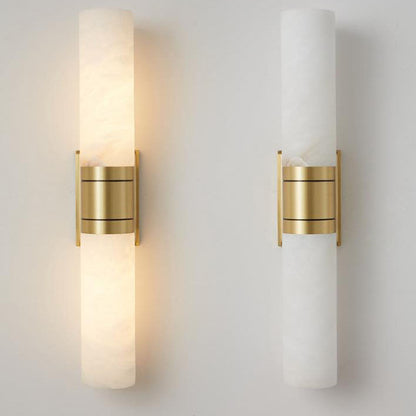 Modern Mid-Century Marble Column Copper 2-Light Wall Sconce Lamp For Living Room