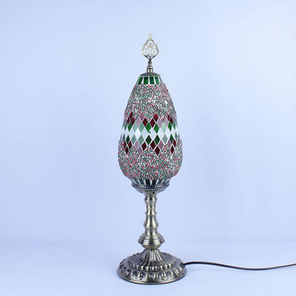 Bohemian Vintage Stained Glass Oval 1-Light Table Lamp