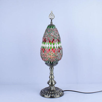Bohemian Vintage Stained Glass Oval 1-Light Table Lamp