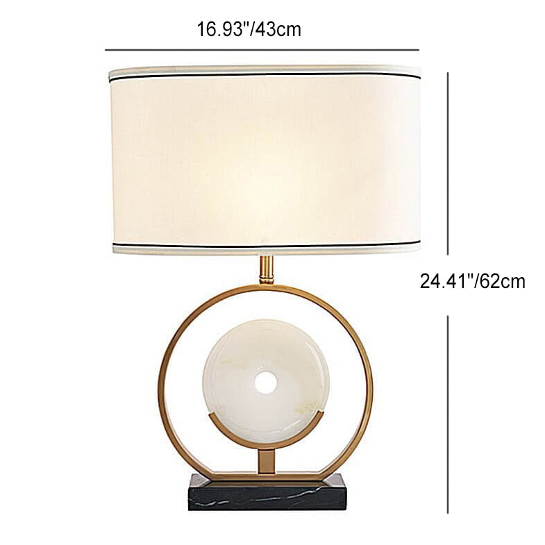 Modern Chinese Brass Jade Circle Shape 1-Light Table Lamp