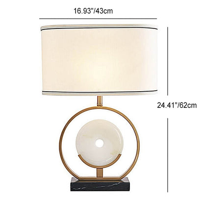 Modern Chinese Brass Jade Circle Shape 1-Light Table Lamp