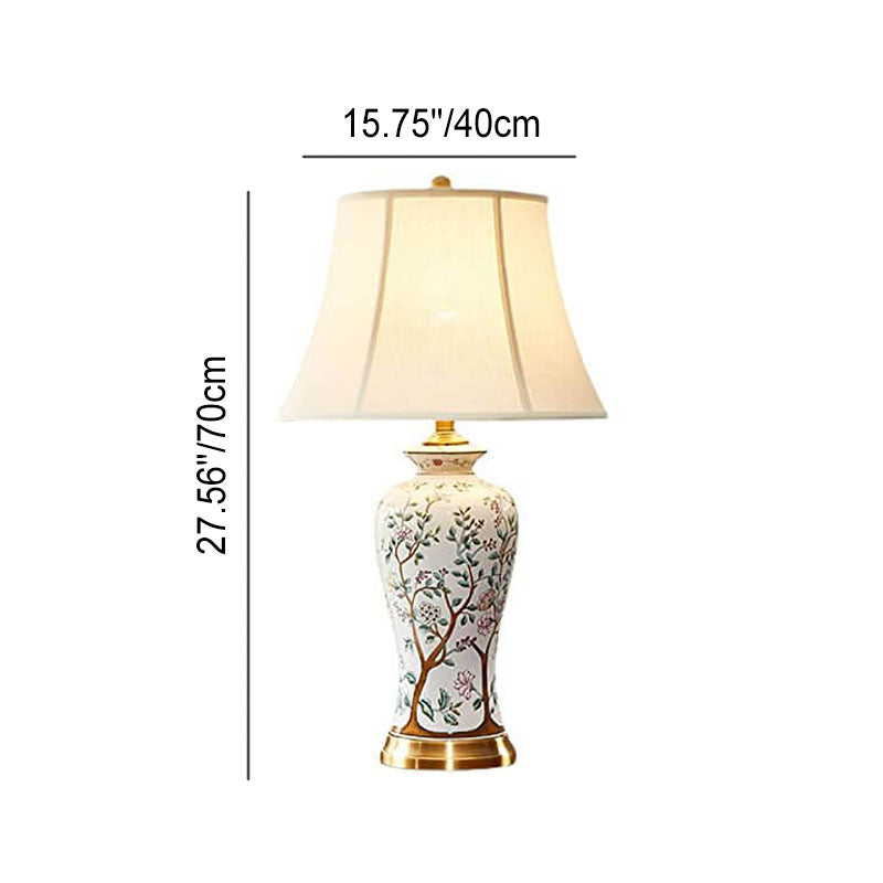 Vintage Chinese Palace Fabric Lampshade Ceramic 1-Light Table Lamp