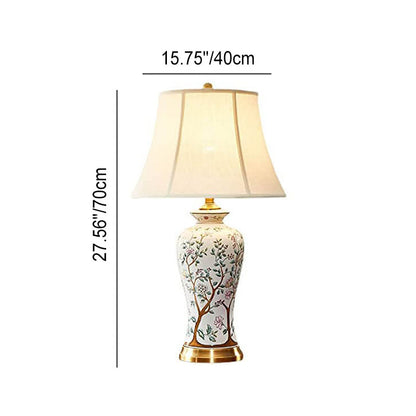 Vintage Chinese Palace Fabric Lampshade Ceramic 1-Light Table Lamp