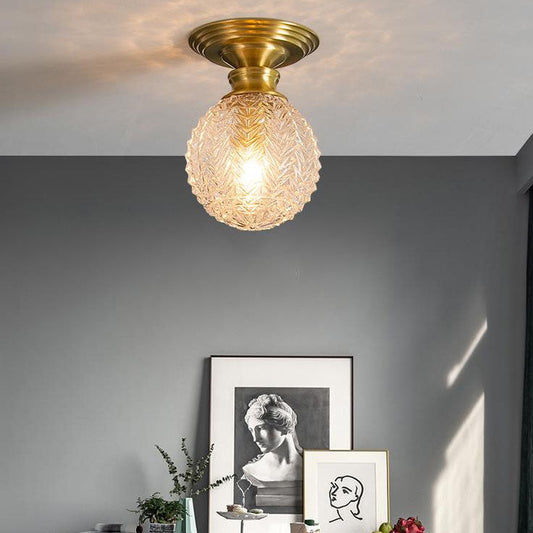Nordic Light Luxury All-copper Glass Shade 1-Light Semi-Flush Mount Ceiling Light