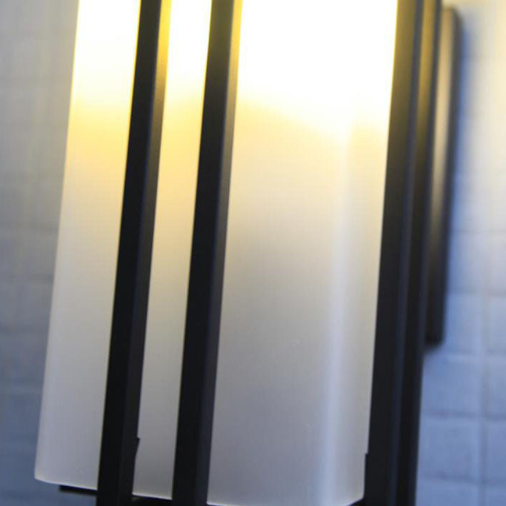 Chinese Vintage Rectangular Glass Lampshade 1-Light Outdoor Wall Sconce Lamp