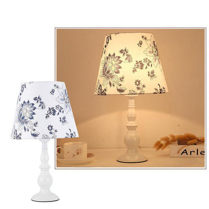 Modern Simple Floral Fabric Iron Vase Base 1-Light Table Lamp