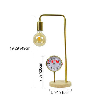 European Retro Clock Electroplated Iron Wooden Base 1-Light Table Lamp