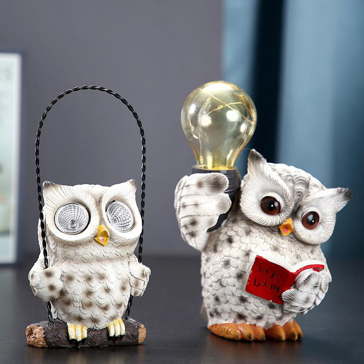 Modern Decorative Solar Owl Resin LED Night Light Table Lamp