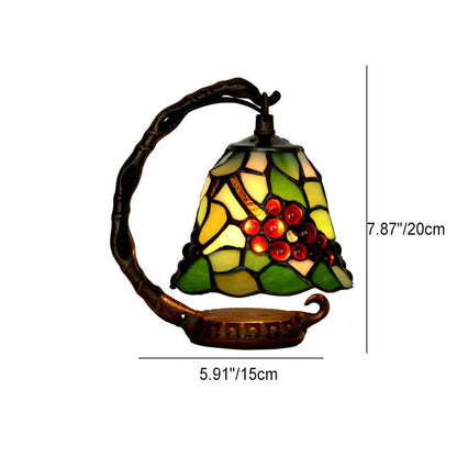 Vintage Tiffany Grape Stained Glass Metal Base 1-Light Table Lamp