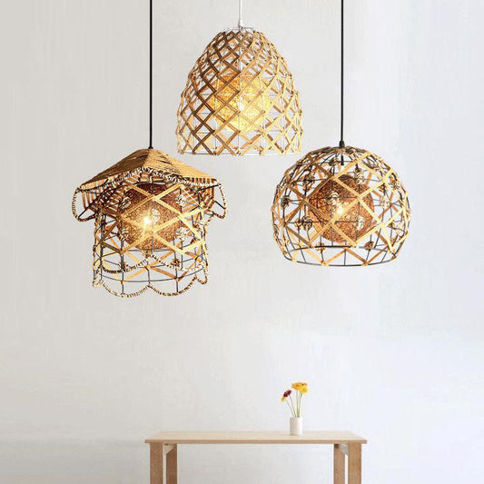 Japanese Creative Rattan Weaving Bird Nest 1-Light Pendant Light