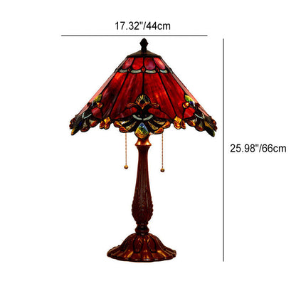 Tiffany Vintage Mediterranean Stained Glass Tapered 2-Light Table Lamp
