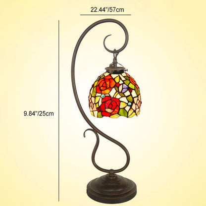Tiffany Rose Lantern Stained Glass Metal 1-Light Table Lamp