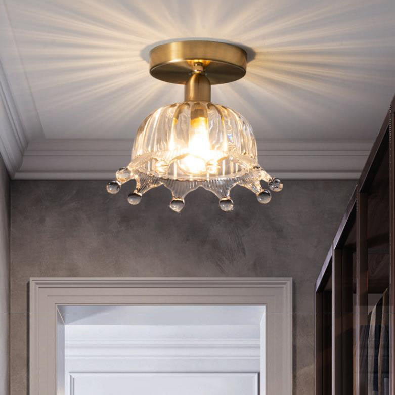 Nordic Simple Creative All-Copper Flower-Shaped 1-Light Semi-Flush Mount Ceiling Light