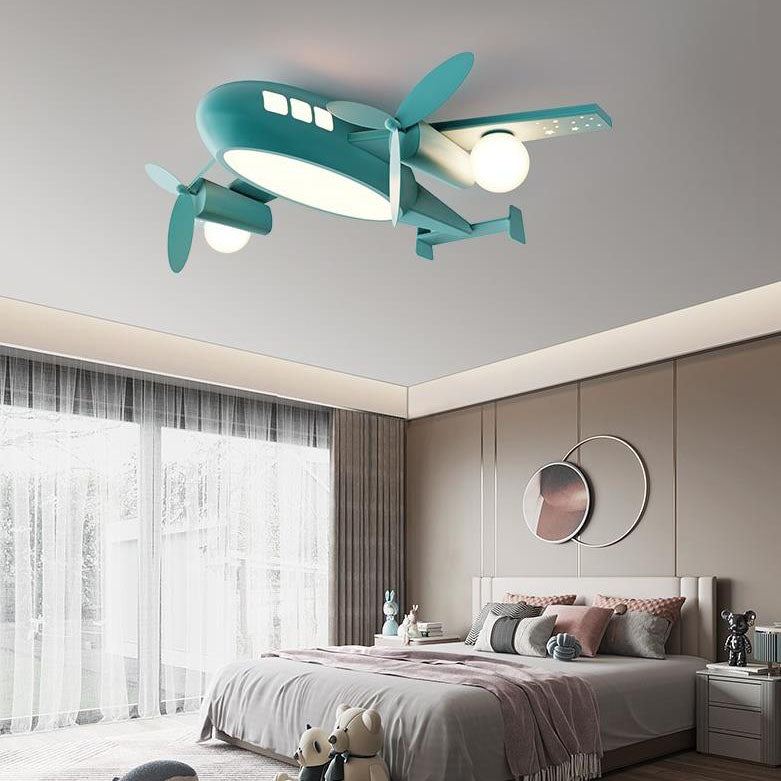 Nordic Creative Kids Cartoon Wrought Iron Airplane LED Flush Mount Ceiling Light