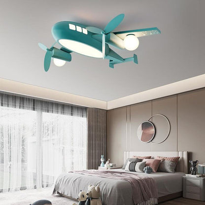 Nordic Creative Kids Cartoon Wrought Iron Airplane LED Flush Mount Ceiling Light
