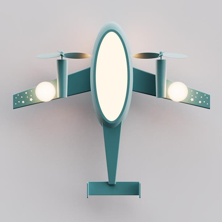 Nordic Creative Kids Cartoon Wrought Iron Airplane LED Flush Mount Ceiling Light